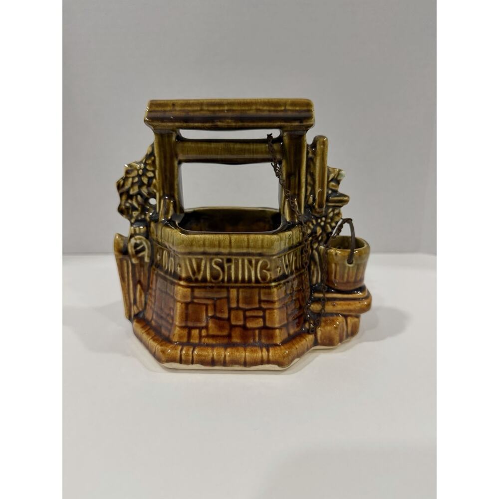 Vintage McCoy Art Pottery Wishing Well Planter with Original Chain 6-1/2" Tall